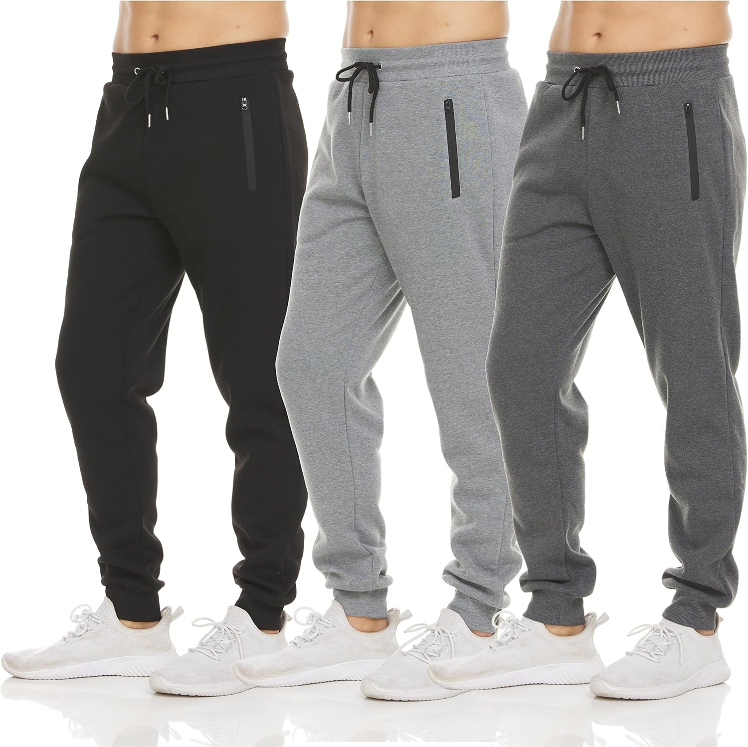 mens 3 pack workout jogger sweatpants for men with zipper pocket and drawstring size s 3xl