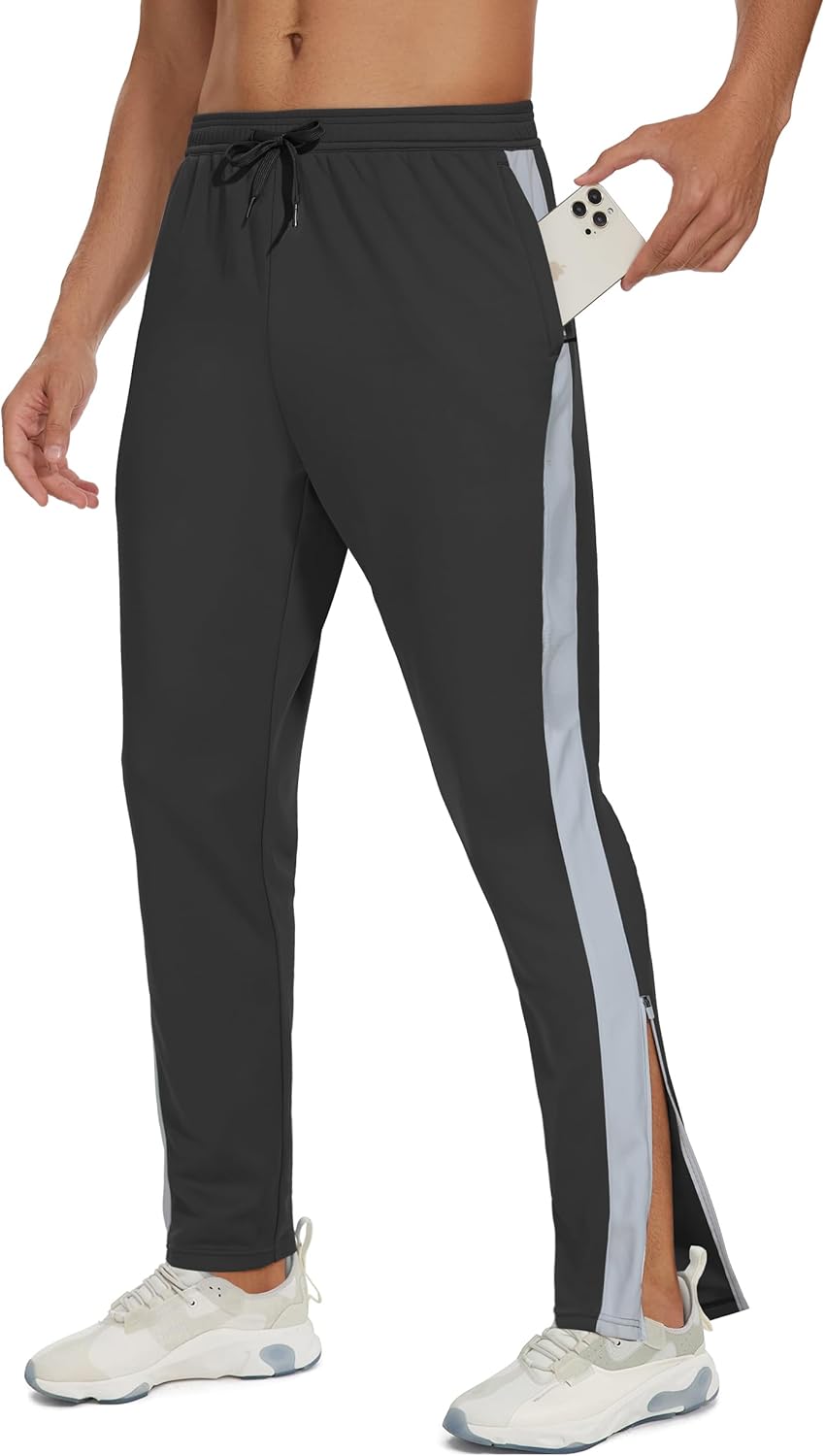 mens sweatpants zipper legs bottom tapered track traning running athletic workout basketball slim fit pant zip pockets